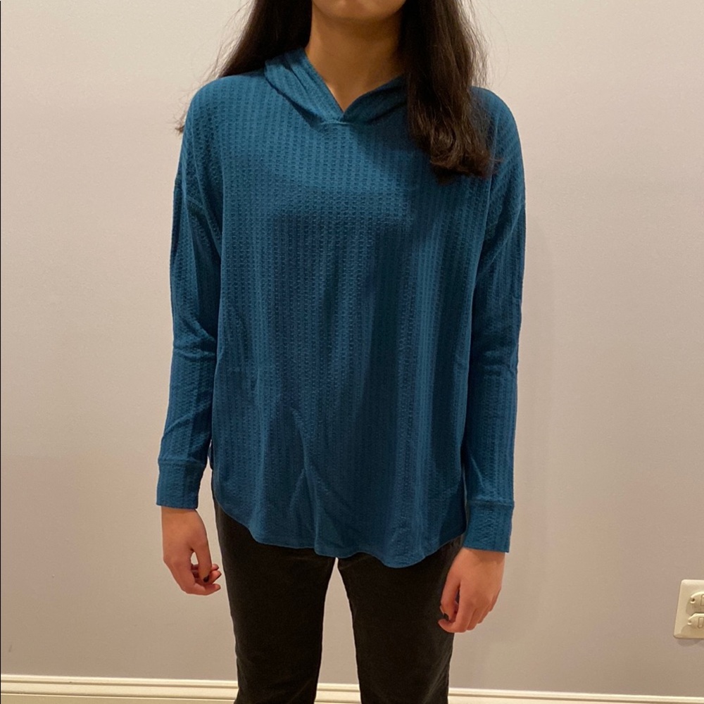 Blue High-Low Textured Hoodie